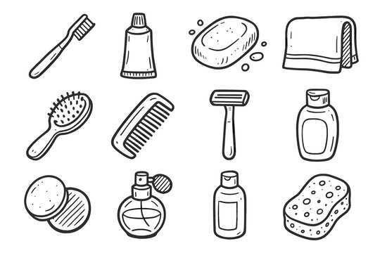 Vector bottle icon toothbrush icons shampoo towel essentials pads cotton daily hairbrush