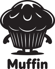 Sweet dessert cartoon character happy muffin silhouette standing baked food pastry item snack icon design