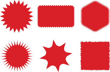 Burst spiky shape label badge – red starburst sticker vector set