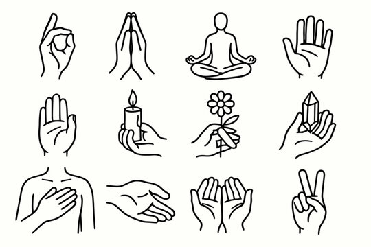 Icons vector touching crystal praying peace gesture palm closed flower relaxed icon
