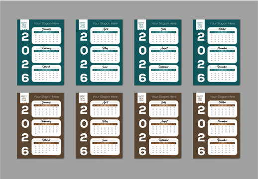 Modern abstract calendar set in different colour with 12 month full format vector template
