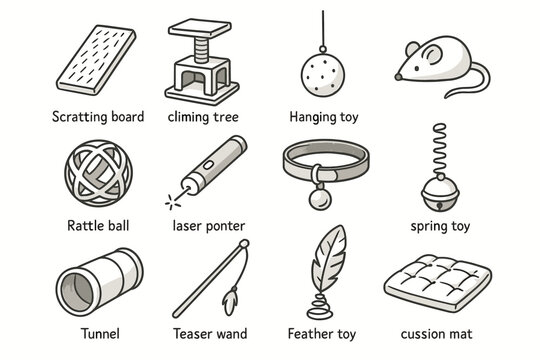 Icon feather pointer items pet collar rattle vector tunnel climbing ball toy