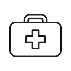Obraz premium Simple black and white line art icon of a medical first aid kit with a cross symbol