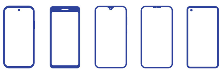 Minimal smartphone silhouette vector set, modern mobile device icons, technology gadget outline collection