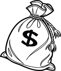 Black And White Money Bag Illustration
