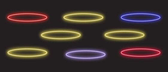 Neon Glow Oval Rings Set — Futuristic Light Halo Shapes — Colorful Luminous Abstract Elements