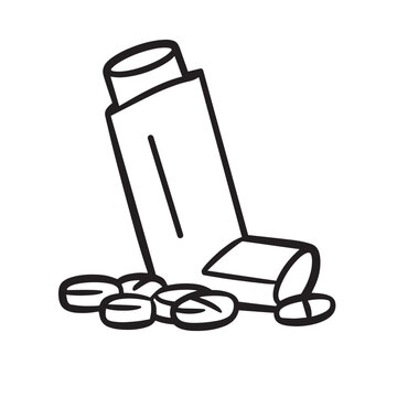 black and white inhaler and pills clip art preview