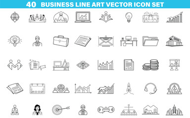 Professional Business and Office Line Icons – Minimal Vector Illustration Set