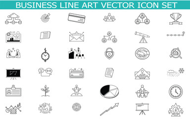 Modern Business Line Art Vector Icon Set – Minimal Outline Symbols for Corporate and Finance Design