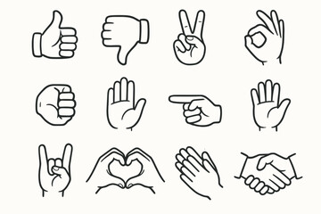 Down hands icons okay icon sign heart gesture vector palm hand thumbs