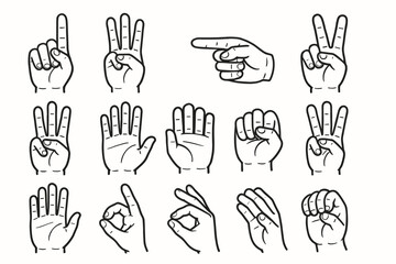 Fototapeta premium Counting peace forward vector gesture icon icons hand up clenched three finger