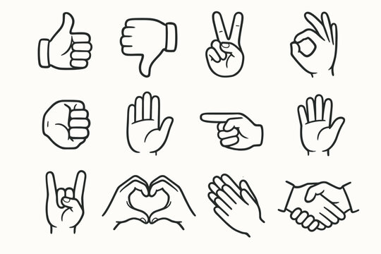 Down hands icons okay icon sign heart gesture vector palm hand thumbs