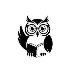 Obraz premium Wise Owl Reading Book Logo, Isolated on White Background.