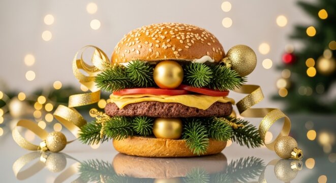 Festive Christmas burger with ornaments