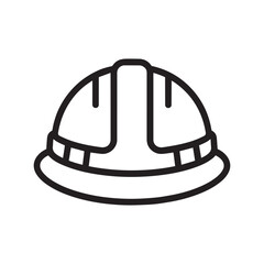 A simple line art icon of a construction hard hat