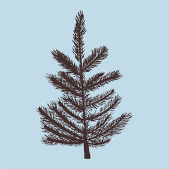 Hand drawn Christmas tree in monochrome woodcut and linocut style. Ideal for holiday decor, winter illustrations, rustic prints, and vintage seasonal designs.