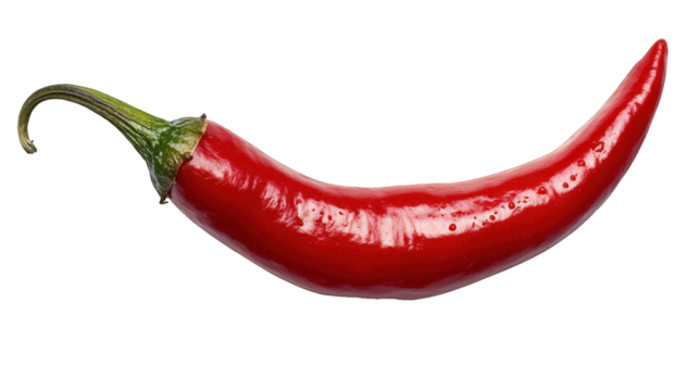 A red chili pepper is shown in its full length