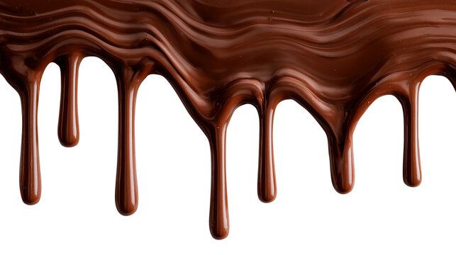 Molten dark chocolate dripping in wavy patterns melted isolated on a transparent background