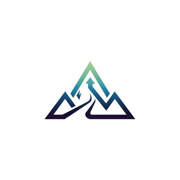 Gradient Mountain Peak Logo with Upward Arrow, Isolated on White