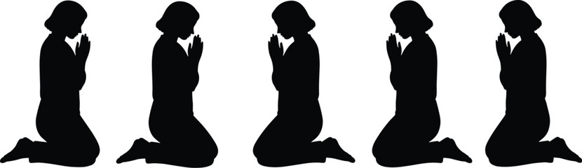 Prayer, silhouette, kneeling, devotion, meditation, unity, spiritual, worship, faith, contemplation, pose, black, figure, religion, peaceful, symmetry, mindfulness, belief