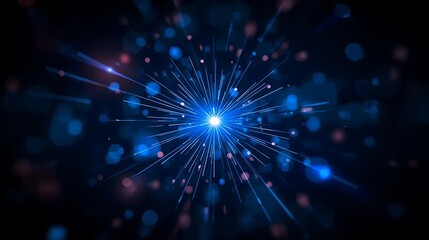 Abstract glowing blue energy burst with light trails and bokeh