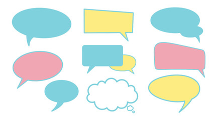 Colorful speech bubbles and thought bubbles in various shapes and sizes