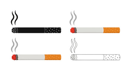 Illustration of four cigarettes with smoke some burning and some extinguished