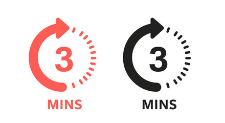 Paired circular icons displaying 3 mins in red and black color schemes