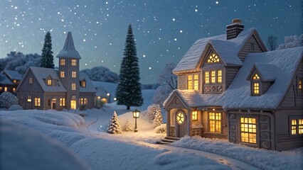 Fototapeta premium Winter Village Decor Scene