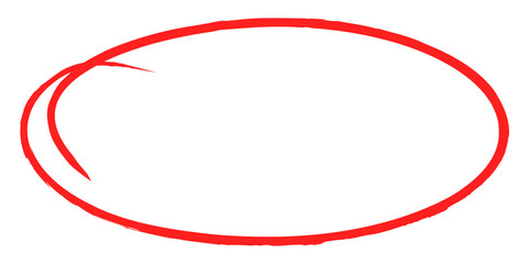 Hand-drawn red circle highlight marker isolated on transparent background. Scribble style oval element. png