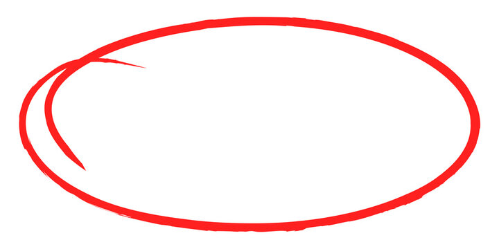 Hand-drawn red circle highlight marker isolated on transparent background. Scribble style oval element. png