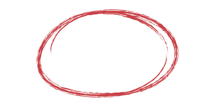 Hand-drawn red circle highlight marker isolated on transparent background. Scribble style oval element