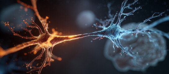 Neurons connecting and transmitting signals in a colorful representation of brain activity Generative AI
