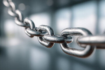 Metal chain links close-up showing strength and durability in a blurred industrial background with soft light Generative AI