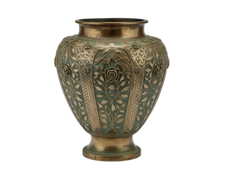 Ancient Greek amphora pottery vase, an antique earthenware container with traditional decoration isolated on white