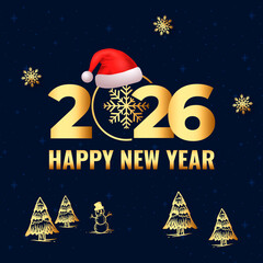 Happy new year 2026 text clipart design. Year of the horse new year greeting in gold text, calligraphy and typography clip art in green background vector illustration. Gold Lettering Vector