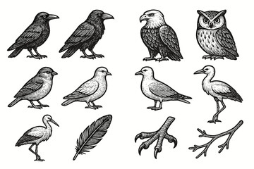 Obraz premium Seagull vector collection heron stork dove raven feather owl icon bird claw