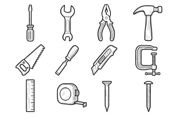 Obraz premium Utility icons screwdriver pliers tool vector wrench knife chisel nail icon hand