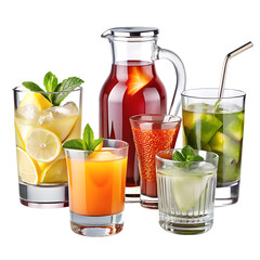Drinks set on a isolated white background. PNG