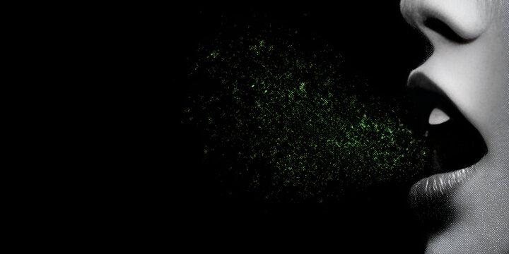 Minimal Dark Scene with Mouth Exhaling Particles