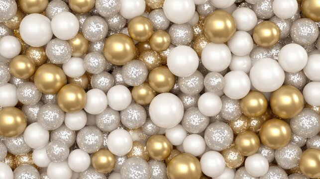 A vibrant background featuring white and gold balloons enhanced by sparkling confetti, creating a cheerful atmosphere for a celebration