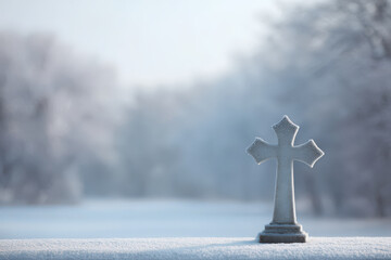 cross resting on windowsill covered with light frost captures essence of tranquility