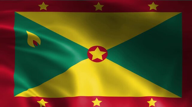 national flag of grenada waving in the wind, vibrant tricolor banner symbolizing caribbean island nation