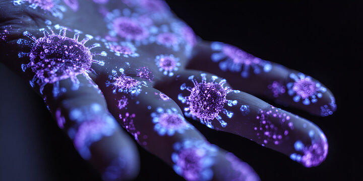 Germs on Human Hand Close Up View