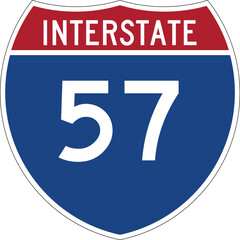 Interstate 57 Highway Shield Road Sign Editable Vector