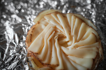 Cheese Slices Arranged in Circular Pattern for Culinary Presentation