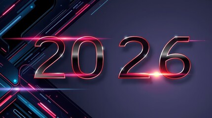 New Year neon inscription texture background abstraction 2026 geometry