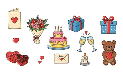 Collection of romantic celebration elements
