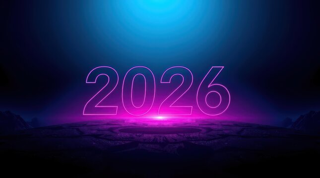 New Year neon inscription texture background abstraction 2026 wave geometry - Powered by Adobe