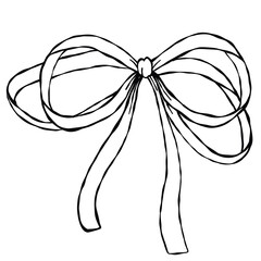 Ribbon bow line art illustration. Minimal continuous line drawing of ribbon bow, perfect for logo design, packaging, greeting cards, wedding decor, and fashion accessories.